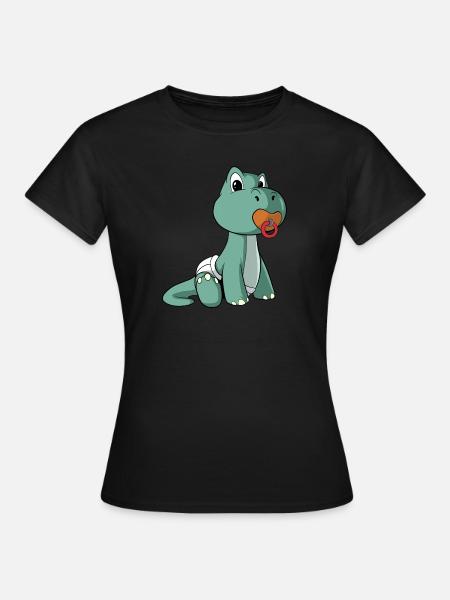 Lindo dinosaurio de dibujos animados de teta de dinosaurio bebé - Camiseta mujer - negro