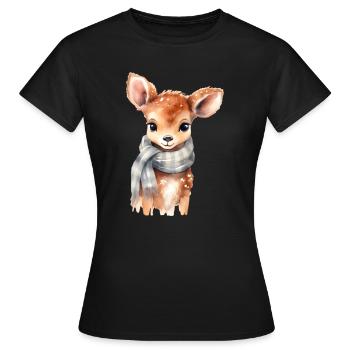 Delicate fawn with scarf - Women's T-Shirt - black - Front - AI Model Female 172 dark (172cm)