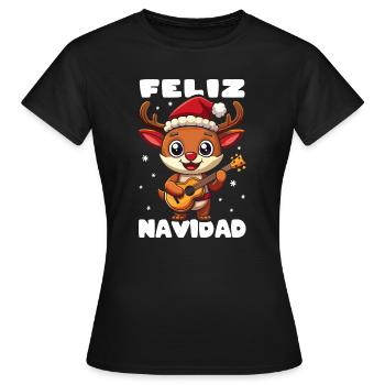Feliz Navidad Reindeer Rudolph Ukulele - Women's T-Shirt - black - Front - AI Model Female 172 dark (172cm)