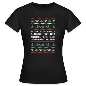 Noël - Jésus immigrant du Moyen-Orient I - T-shirt Femme - noir - Devant - AI Model Female 172 dark (172cm)