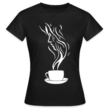 Ein Gesicht und eine Tasse Kaffee - Frauen T-Shirt - Schwarz - Vorne - AI Model Female 172 dark (172cm)