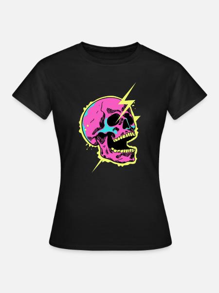 Neon-Schädel-Blitzausbruch - Frauen T-Shirt - Schwarz
