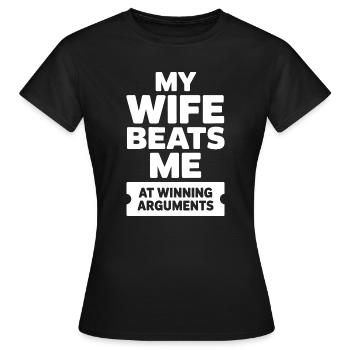 Ma femme me bat pour gagner les disputes - T-shirt Femme - noir - Devant - AI Model Female 172 dark (172cm)