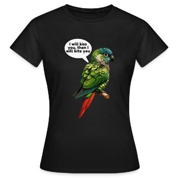 Funny Green Cheeked Conure Design - Women's T-Shirt - black - Front - AI Model Female 172 dark (172cm)