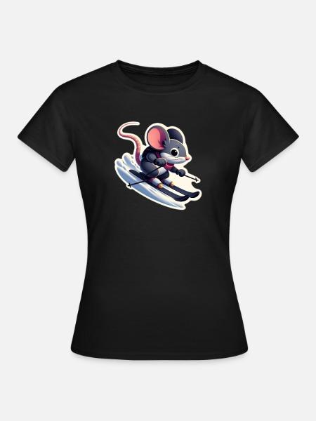 Maus die Ski fährt - Frauen T-Shirt - Schwarz
