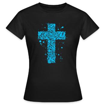 Blaues Graffiti-Kreuz - Frauen T-Shirt - Schwarz - Vorne - AI Model Female 172 dark (172cm)