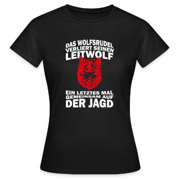 JGA Shirt Das Wolfsrudel verliert seinen Leitwolf - Frauen T-Shirt - Schwarz - Vorne - AI Model Female 172 dark (172cm)