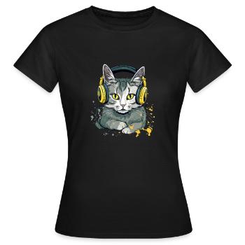 Jili le chat audiophile - T-shirt Femme - noir - Devant - AI Model Female 172 dark (172cm)