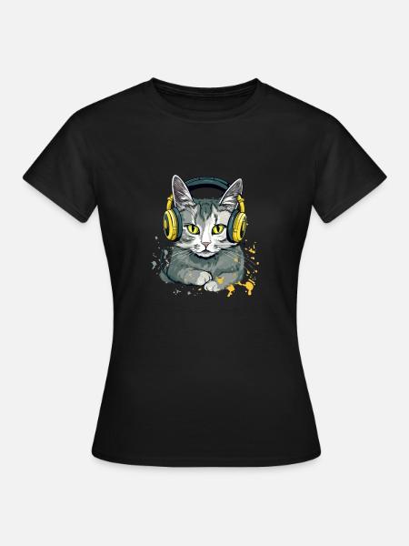 Jili, die audiophile Katze - Frauen T-Shirt - Schwarz