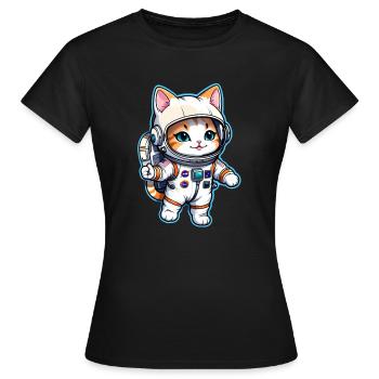 Astronaut Katze - Weltraum - Frauen T-Shirt - Schwarz - Vorne - AI Model Female 172 dark (172cm)