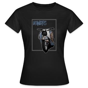 Schwalbe Tuning (bleu / rouille) // Illustration - T-shirt Femme - noir - Devant - AI Model Female 172 dark (172cm)