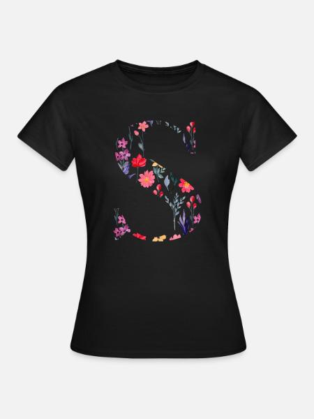 Personalisierte Blumenbuchstaben - Geschenkidee - Frauen T-Shirt - Schwarz