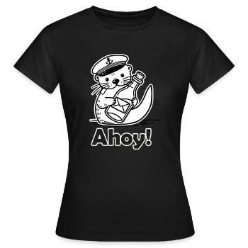 Cute Seaman Otter Holding A Postcard In A Bottle - Women's T-Shirt - black - Front - AI Model Female 172 dark (172cm)