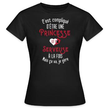 C'est compliqué d'être Une Princesse et Assistante - T-shirt Femme - noir - Devant - AI Model Female 172 dark (172cm)