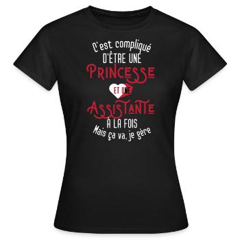 C'est compliqué d'être Une Princesse Pharmacienne - T-shirt Femme - noir - Devant - AI Model Female 172 dark (172cm)