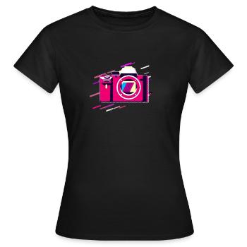 Hintergrund Körper 80er Retro Violett - Frauen T-Shirt - Schwarz - Vorne - AI Model Female 172 dark (172cm)