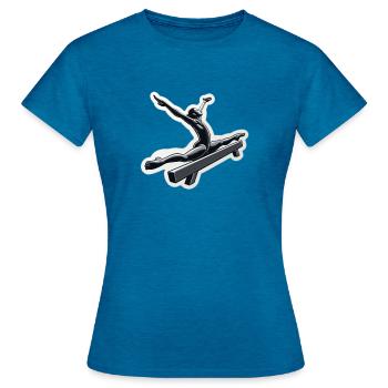 Frau auf Schwebebalken Turnen - Frauen T-Shirt - Antikblaues Saphir meliert - Vorne - AI Model Female 172 dark (172cm)