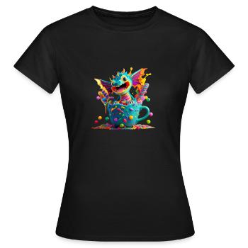 Mignon bébé dragon dans une tasse pleine de bonbons - T-shirt Femme - noir - Devant - AI Model Female 172 dark (172cm)