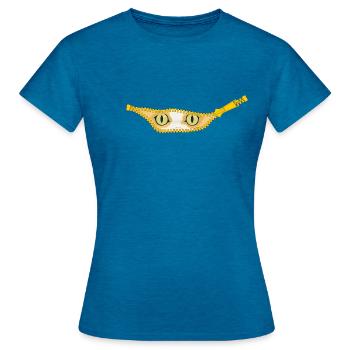 Kitten looking out of an open zipper - Women's T-Shirt - antique blue sapphire heather - Front - AI Model Female 172 dark (172cm)