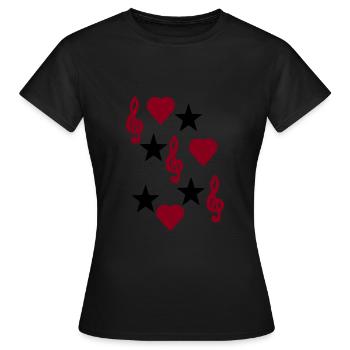 Notenschlüssel Sterne Herzen zweifarbig - Frauen T-Shirt - Schwarz - Vorne - AI Model Female 172 dark (172cm)