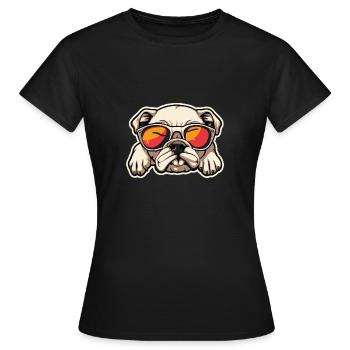 Pug lying there tired with sunglasses - Women's T-Shirt - black - Front - AI Model Female 172 dark (172cm)