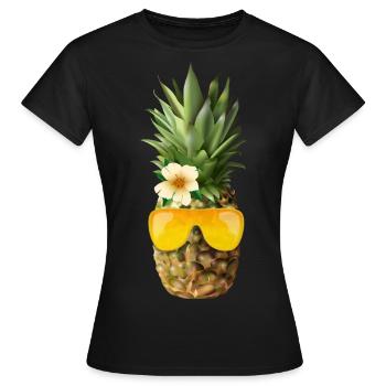 Ananas avec cadre de lunettes doré - T-shirt Femme - noir - Devant - AI Model Female 172 dark (172cm)