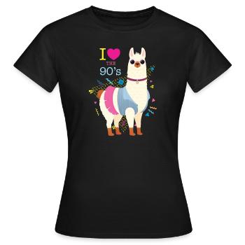I Love The 90's, Alpaca, Llama, Retro, Vintage - Frauen T-Shirt - Schwarz - Vorne - AI Model Female 172 dark (172cm)