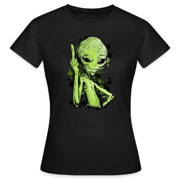 Extraterrestre avec illustration du doigt du milieu - T-shirt Femme - noir - Devant - AI Model Female 172 dark (172cm)