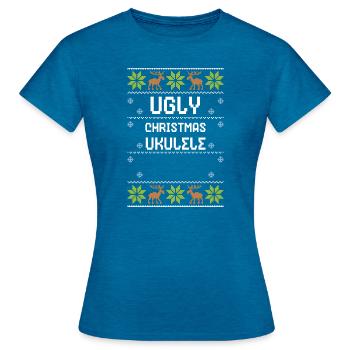 Ugly Christmas Ukulele - Frauen T-Shirt - Antikblaues Saphir meliert - Vorne - AI Model Female 172 dark (172cm)