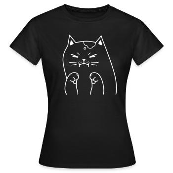 Angry Moody Cat Drawing Illustration - Women's T-Shirt - black - Front - AI Model Female 172 dark (172cm)