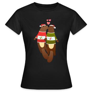 Couple de loutres Chapeau de Noël laid - T-shirt Femme - noir - Devant - AI Model Female 172 dark (172cm)