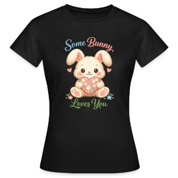 Cute Easter bunny with colorful egg - Women's T-Shirt - black - Front - AI Model Female 172 dark (172cm)