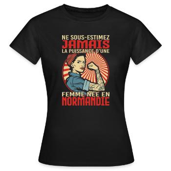 Femme née en Normandie humour fierté normande - T-shirt Femme - noir - Devant - AI Model Female 172 dark (172cm)