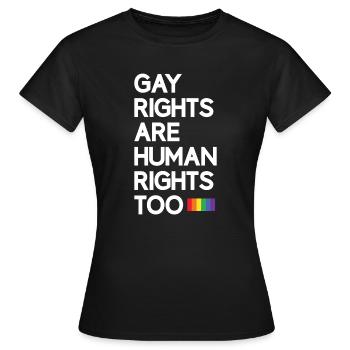 Mois de la Fierté LGBT - Les droits des homosexuels sont aussi des droits humains - T-shirt Femme - noir - Devant - AI Model Female 172 dark (172cm)