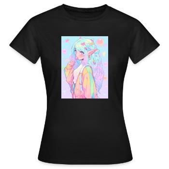 Anime, Fille d’anime, Fille d’anime, Elfe - T-shirt Femme - noir - Devant - AI Model Female 172 dark (172cm)