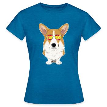 Welsh Corgi I Spain Sunglasses I Spanish Flag - Frauen T-Shirt - Antikblaues Saphir meliert - Vorne - AI Model Female 172 dark (172cm)