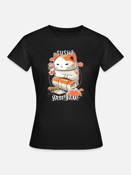 Japanische Sushi-Katze - Frauen T-Shirt - Schwarz