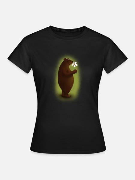 Bär mit Blume - Frauen T-Shirt - Schwarz
