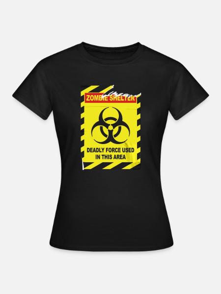 Retro Warning Sign Zombie Shelter - Women's T-Shirt - black