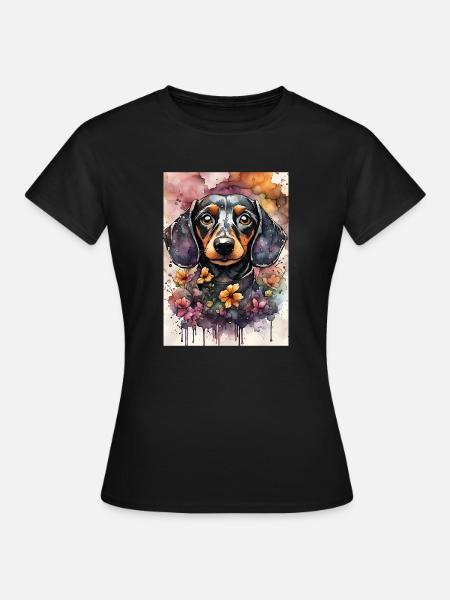 Niedlicher Dackelhund in Aquarell - Frauen T-Shirt - Schwarz