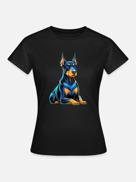 Dobermann sitzend mit Hundeblick - Frauen T-Shirt - Schwarz