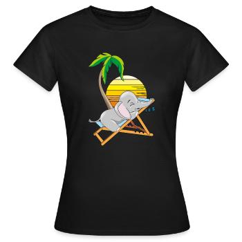 Schlafendes Elefantenbaby unter der Palme - Frauen T-Shirt - Schwarz - Vorne - AI Model Female 172 dark (172cm)