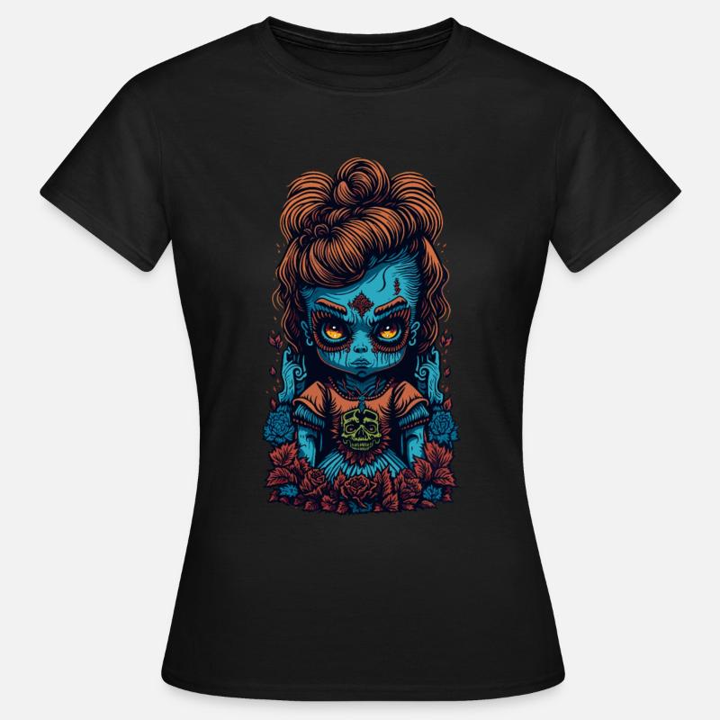 Horror Doll Comic Illustration - Women's T-Shirt - black