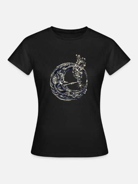 Mond mit Pfeife - Frauen T-Shirt - Schwarz