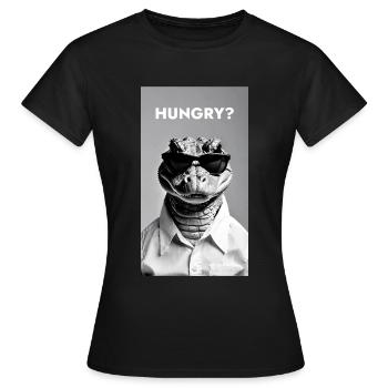 Hungrig? - Lustiger Aligator - Frauen T-Shirt - Schwarz - Vorne - AI Model Female 172 dark (172cm)