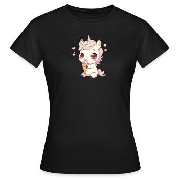 Einhorn isst Eiscreme, gieriges Einhorn - Frauen T-Shirt - Schwarz - Vorne - AI Model Female 172 dark (172cm)