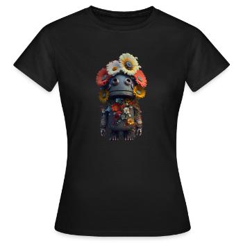 Flower Power Robot - T-shirt Femme - noir - Devant - AI Model Female 172 dark (172cm)