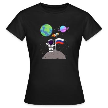 Mondlandung Planet Russland Flagge Astronaut - Frauen T-Shirt - Schwarz - Vorne - AI Model Female 172 dark (172cm)