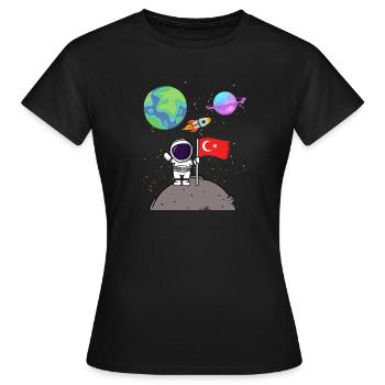 Mondlandung Planet Türkei Flagge Astronaut - Frauen T-Shirt - Schwarz - Vorne - AI Model Female 172 dark (172cm)