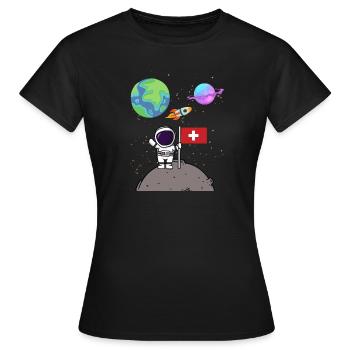 Mondlandung Planet Schweiz Flagge Astronaut - Frauen T-Shirt - Schwarz - Vorne - AI Model Female 172 dark (172cm)